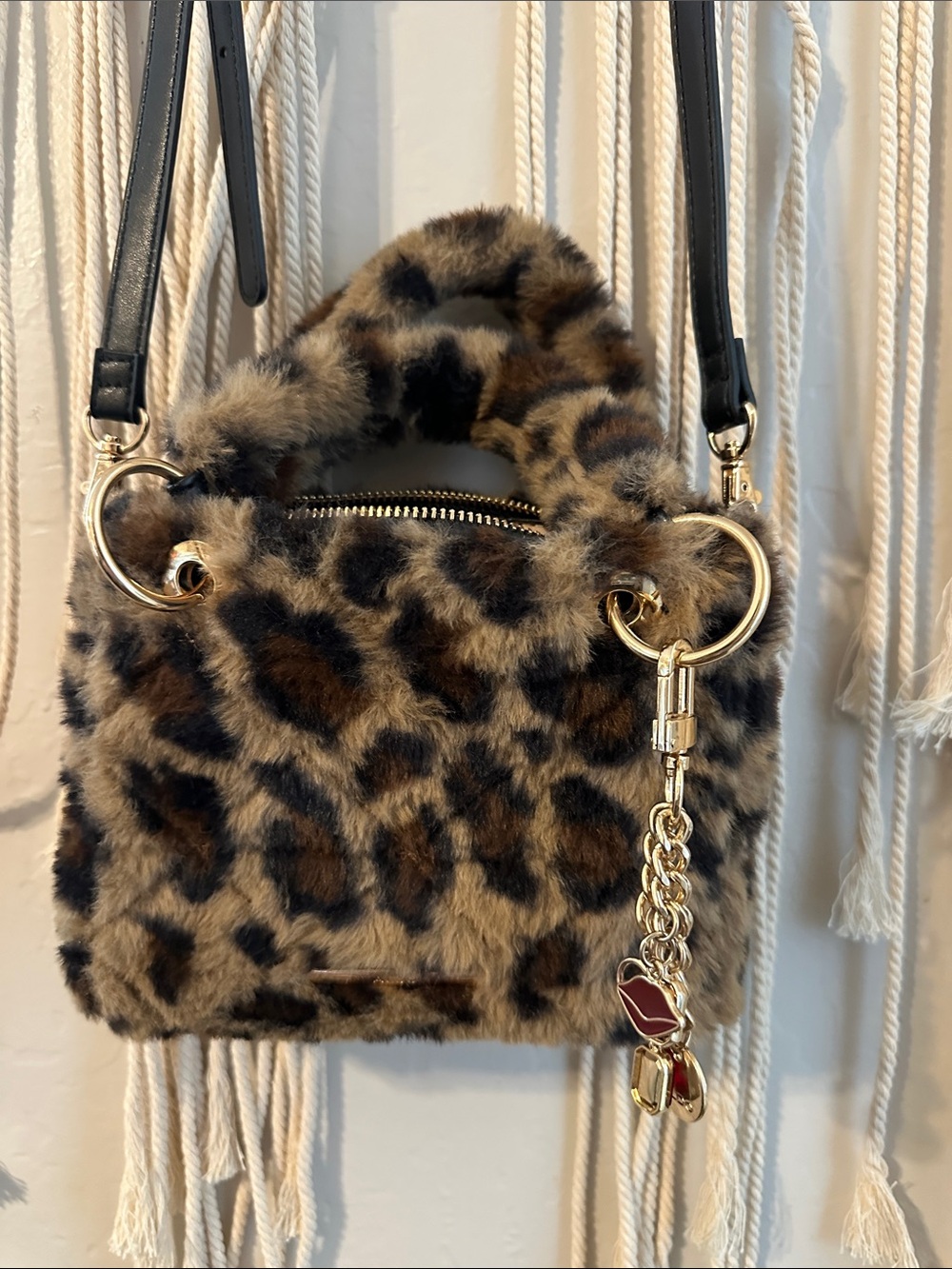 Aldo Leopard Faux Fur Mini Top-Handle Crossbody Bag - Brown/Black